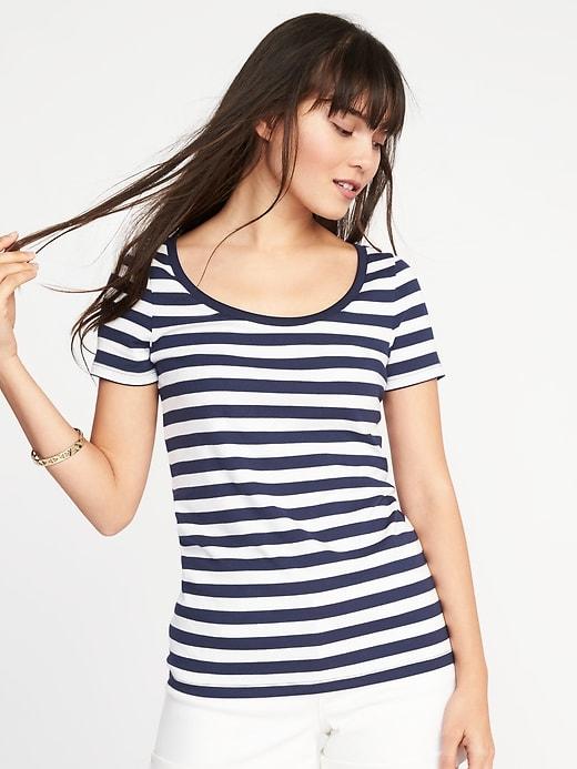 Old Navy Womens Slim-fit Scoop-neck Tee For Women Blue Stripe Size M