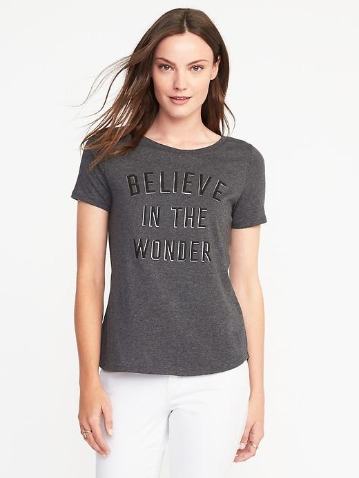 Old Navy Everywear Graphic Curved Hem Tee For Women - Believe In The Wonder