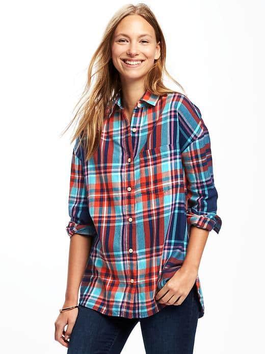 Old Navy Boyfriend Plaid Shirt For Women - Bora Bora
