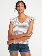 Old Navy Womens Ruffle-trim Voop-neck Tee For Women Burgundy Stripe Size M
