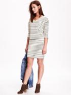 Old Navy Fleece V Neck Shift Dress - Olive Stripe