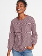 Old Navy Womens Relaxed Shirred-yoke Top For Women Burgundy Stripe Size Xs