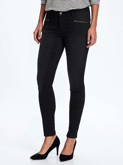 Old Navy Mid Rise Rockstar Moto Jeans For Women - Black