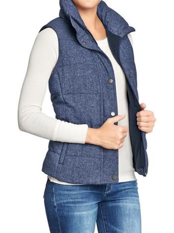 Old Navy Old Navy Womens Quilted Tweed Puffa Vests - Gray Tweed