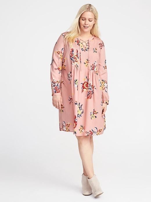 Old Navy Womens Plus-size Pintuck Swing Dress Pink Print Size 1x