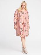 Old Navy Womens Plus-size Pintuck Swing Dress Pink Print Size 1x