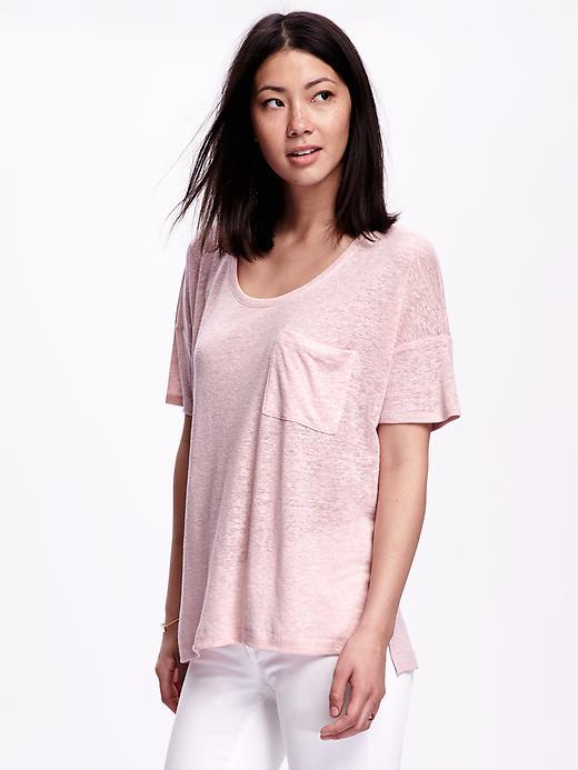 Old Navy Short Sleeve Linen Blend Boyfriend Tee For Women - Blush Hue