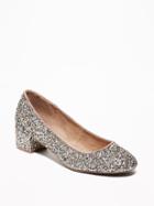 Old Navy Womens Glitter Block Heels For Women Silver Glitter Size 7