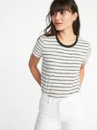 Old Navy Womens Striped Slub-knit Tuck-in Tee For Women White Stripe Size Xxl