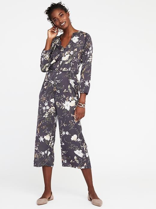 Old Navy Satin Tie Neck Jumpsuit For Women - Gray Floral Print