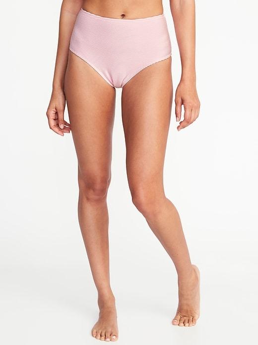 Old Navy Womens Mid-rise Textured-stripe Swim Bottoms For Women Light Pink Size Xxl