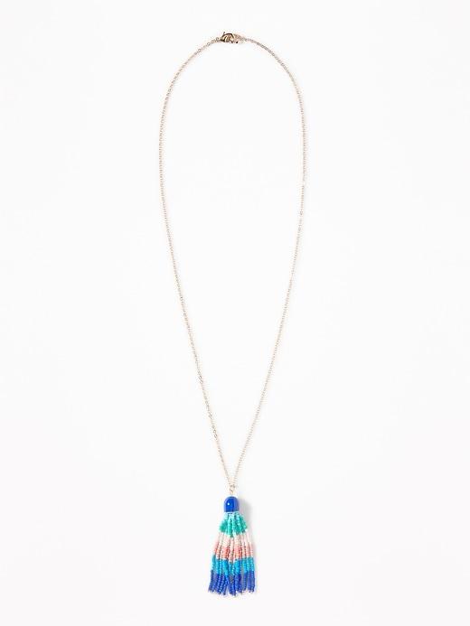 Old Navy Womens Beaded-tassel Pendant Necklace For Women Multi Bead Size One Size