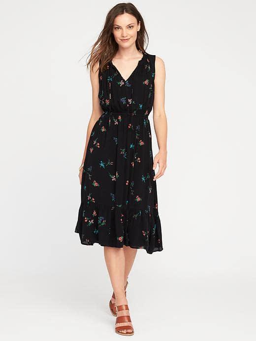 Old Navy Cinched Waist Floral Dress For Women - Black Floral
