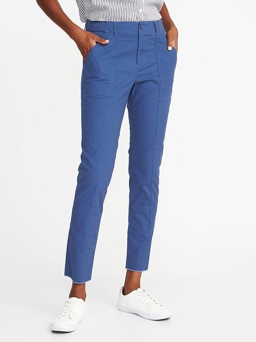 Old Navy Womens Mid-rise Raw-edge Utility Chinos For Women Mariana Trench Size 2