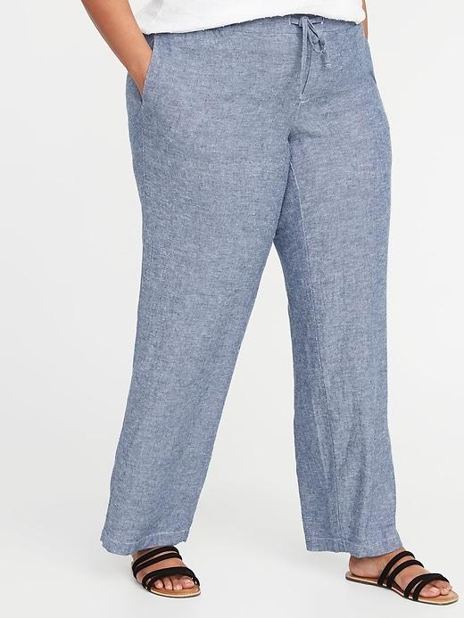 Mid-rise Plus-size Linen-blend Wide-leg Pants