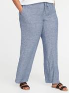Mid-rise Plus-size Linen-blend Wide-leg Pants