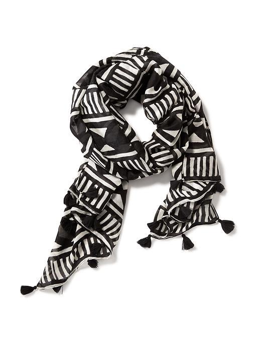 Old Navy Geo Print Gauze Tassel Scarf For Women - Black Geo