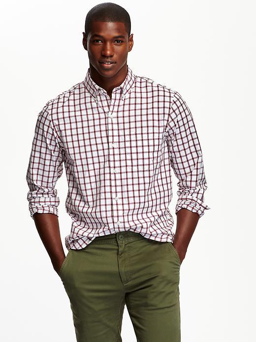 Old Navy Mens Classic Regular Fit Shirt Size L Tall - Burgundy Check