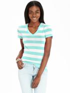 Old Navy Womens Fitted V Neck Tees Size L Tall - Aqua Stripe