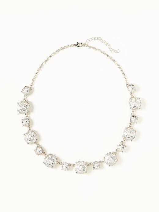 Old Navy Crystal Stone Chain Necklace For Women - Silver 2