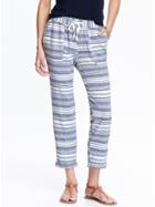 Old Navy Womens Striped Linen Blend Pants Size L Tall - Blue Stripe