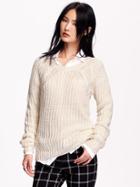 Old Navy Womens Wool Blend Shaker Stitch Sweater Size L - Polar Bear