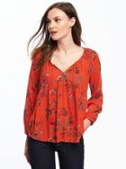 Old Navy Lightweight Floral Swing Top For Women - Red Floral