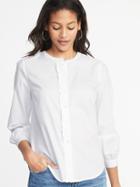Old Navy Womens Relaxed Ruffle-trim Shirt For Women Bright White Size Xxl