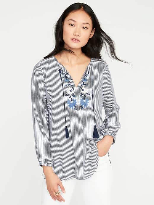 Old Navy Embroidered Tassel Tie Tunic For Women - Blue/white Stripe