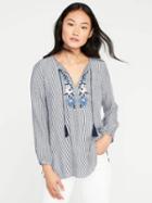Old Navy Embroidered Tassel Tie Tunic For Women - Blue/white Stripe