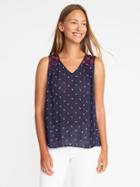 Old Navy Sleeveless Embroidered Top For Women - Navy Blue Print