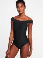 Old Navy Womens Textured Off-the-shoulder Swimsuit For Women Black Size S