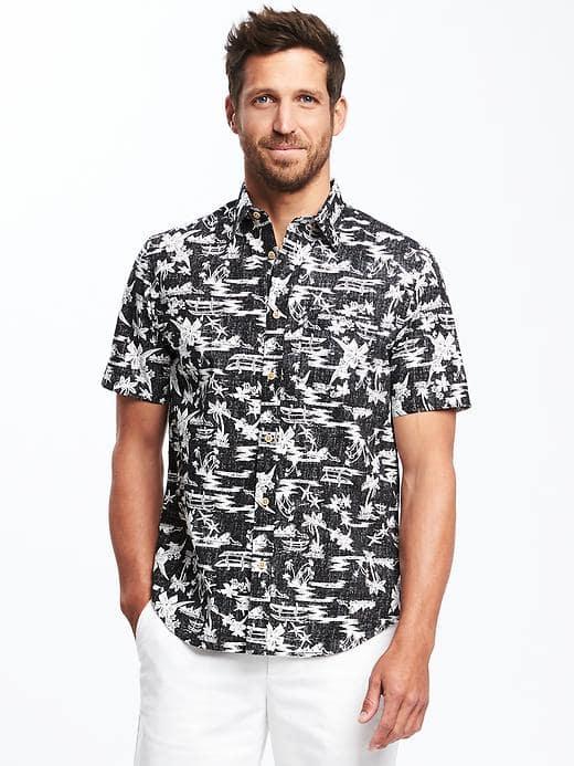 Old Navy Regular Fit Soft Washed Getaway Shirt For Men - Black/white Heather