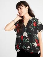 Old Navy Womens Relaxed Split-neck Georgette Blouse For Women Black Floral Size M