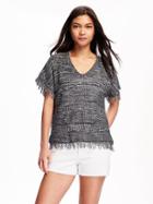 Old Navy Crocheted Fringe Poncho For Women - Black Marl