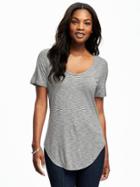 Old Navy Relaxed Striped Curved Hem Tee For Women - Neutral Stripe