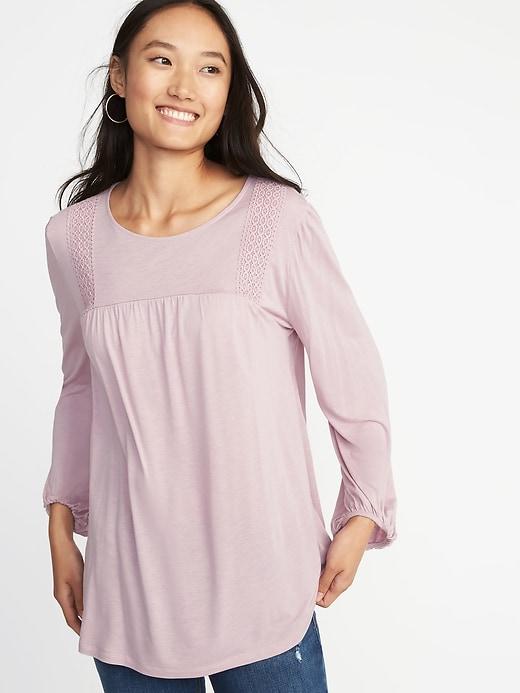 Old Navy Womens Crochet-lace Balloon-sleeve Jersey Top For Women Plum Tonic Size Xl