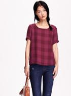 Old Navy Womens Boxy Plaid Top Size L - Red Buffalo Check