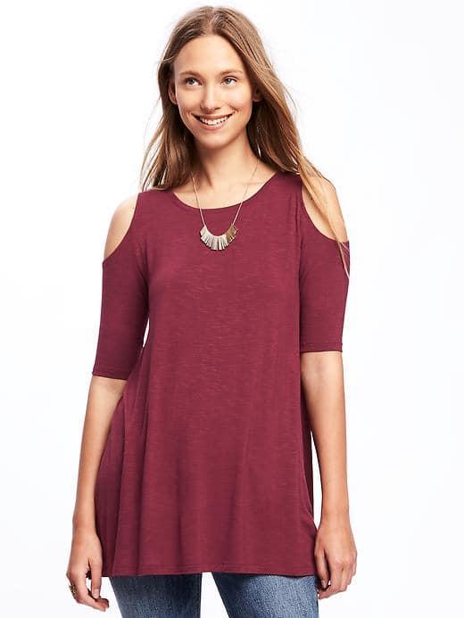 Old Navy Slub Knit Cold Shoulder Swing Top For Women - Gosh Garnet