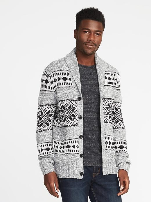 Old Navy Mens Shawl-collar Wool-blend Cardigan For Men Heather Gray Size L