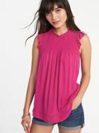 Old Navy Womens Sleeveless Pom-pom Trim Swing Top For Women Magenta Size Xl