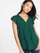 Old Navy Womens Tassel-tie Swing Top For Women Botanical Green Size L