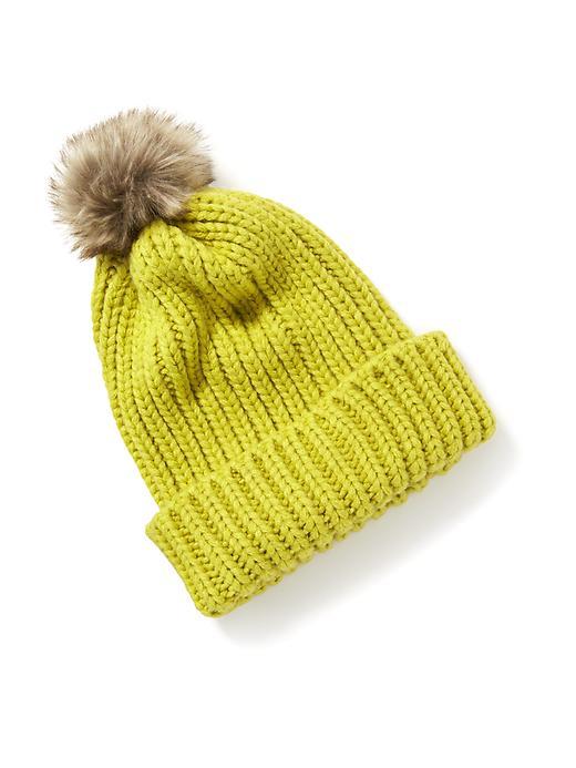 Old Navy Sweater Knit Pom Pom Beanie For Women - German Mustard