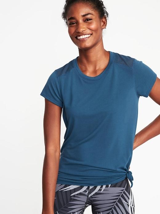 Old Navy Womens Relaxed Mesh-back Side-tie Tee For Women Seaside Blue Size M