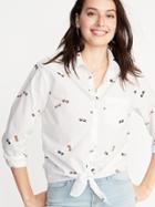 Sunglass-print Tie-hem Shirt For Women