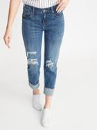 Mid-rise Distressed Boyfriend Straight Jeans For Women