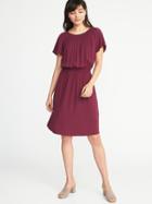 Old Navy Womens Waist-defined Smocked-neck Dress For Women Maroon Jive Size Xs