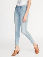 Mid-rise Button-fly Raw-edge Rockstar Ankle Jeans For Women