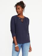 Old Navy Womens Lace-up Textured Sweater For Women Lost At Sea Navy Size Xxl