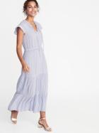 Waist-defined Crepe Maxi Dress For Women